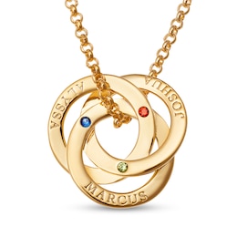 Mother's Multi-Color Simulated Gemstone Interlocking Rings Pendant (1-3 Lines, Stones) - 20"