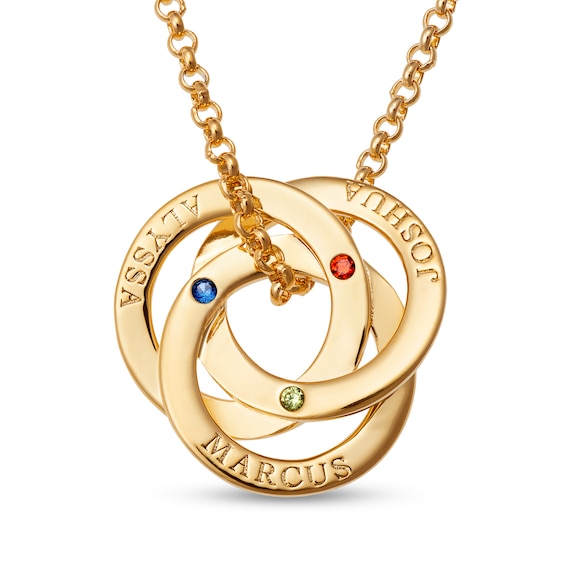 Mother's Multi-Color Simulated Gemstone Interlocking Rings Pendant (1-3 Lines, Stones) - 20"