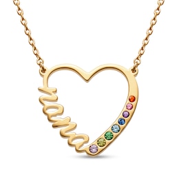 Grandmother's Graduated Multi-Color Simulated Gemstone "nana" Heart Necklace (1-8 Stones)