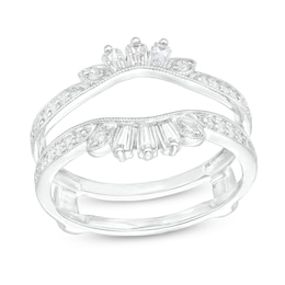 1/3 CT. T.W. Baguette and Round Diamond Vintage-Style Solitaire Enhancer in 14K White Gold