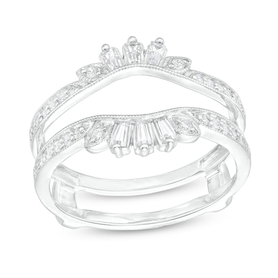 1/3 CT. T.w. Baguette and Round Diamond Vintage-Style Solitaire Enhancer in 14K White Gold