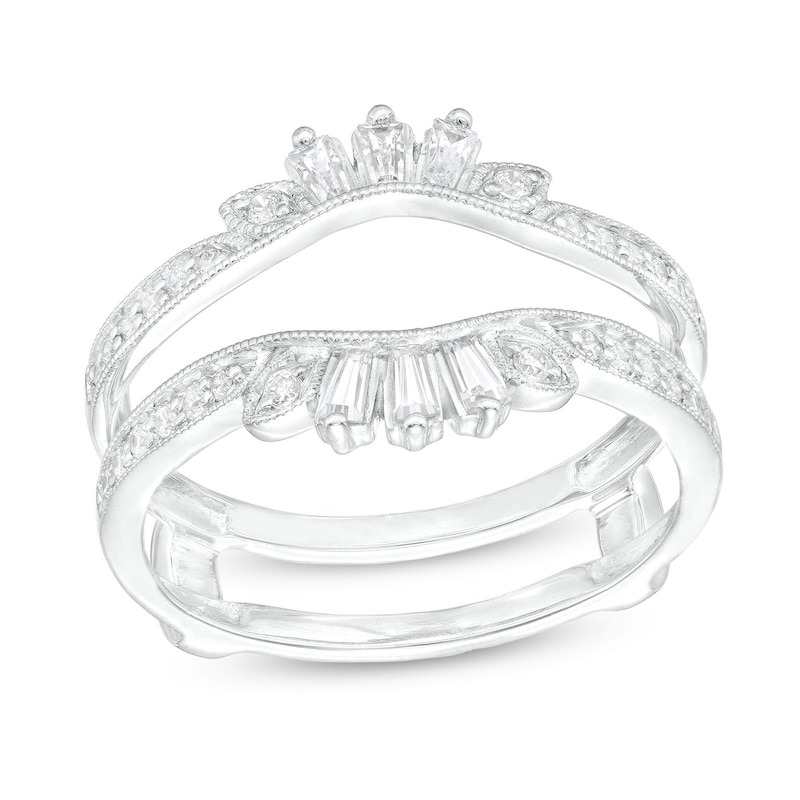 Main Image 1 of 1/3 CT. T.W. Baguette and Round Diamond Vintage-Style Solitaire Enhancer in 14K White Gold