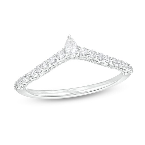 1/4 CT. T.w. Pear-Shaped and Round Diamond Vintage-Style Chevron Anniversary Band in 14K White Gold