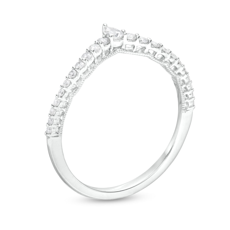 Main Image 3 of 1/4 CT. T.W. Pear-Shaped and Round Diamond Vintage-Style Chevron Anniversary Band in 14K White Gold