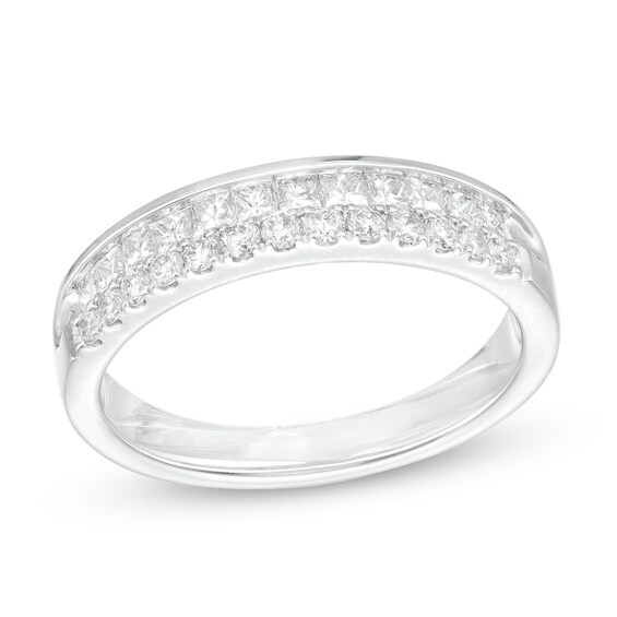 5/8 CT. T.w. Princess-Cut and Round Diamond Double Row Anniversary Band in 14K White Gold