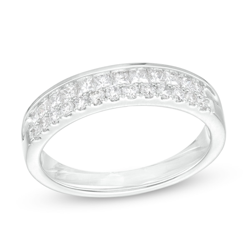 Main Image 1 of 5/8 CT. T.W. Princess-Cut and Round Diamond Double Row Anniversary Band in 14K White Gold