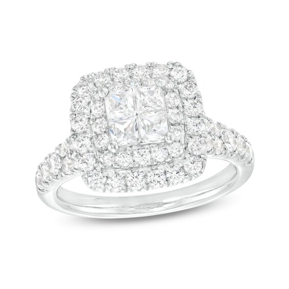 1-1/2 CT. T.w. Quad Princess-Cut Diamond Double Frame Engagement Ring in 14K White Gold