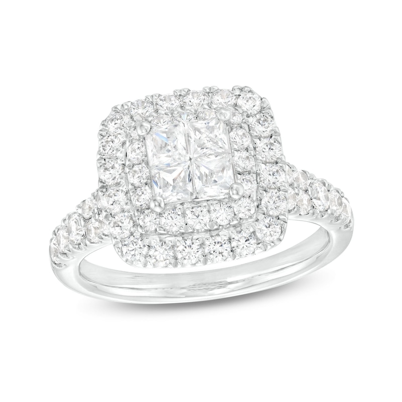 Main Image 1 of 1-1/2 CT. T.W. Quad Princess-Cut Diamond Double Frame Engagement Ring in 14K White Gold