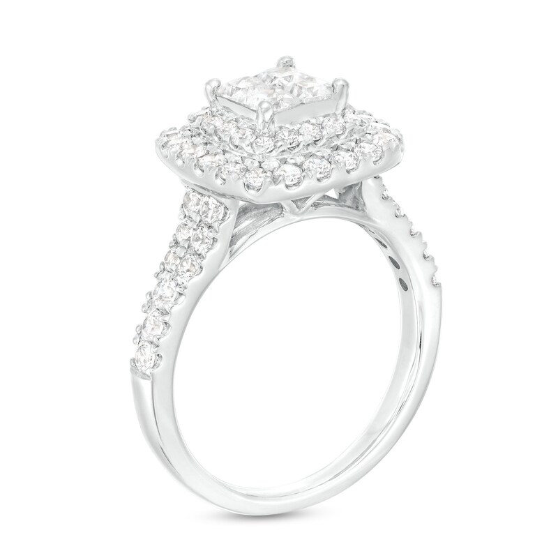 Main Image 3 of 1-1/2 CT. T.W. Quad Princess-Cut Diamond Double Frame Engagement Ring in 14K White Gold