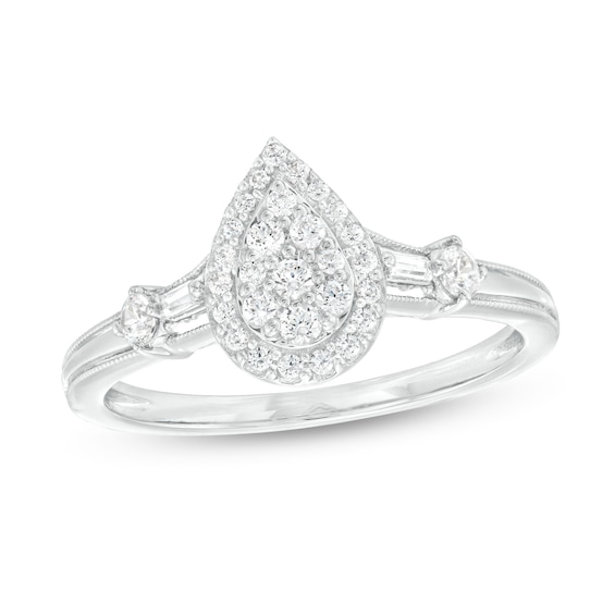 1/3 CT. T.w. Pear-Shaped Multi-Diamond Frame Vintage-Style Engagement Ring in 10K White Gold