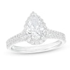 Thumbnail Image 1 of 1-1/2 CT. T.W. Certified Pear-Shaped Diamond Frame Double Row Engagement Ring in 14K White Gold (I/I1)