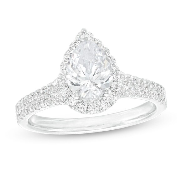 1-1/2 CT. T.w. Certified Pear-Shaped Diamond Frame Double Row Engagement Ring in 14K White Gold (I/I1)