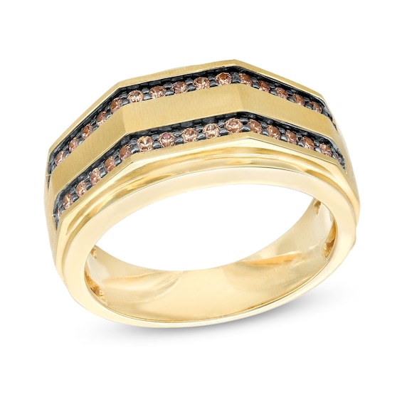 1/2 CT. T.w. Champagne Diamond Double Row Wedding Band in 10K Gold