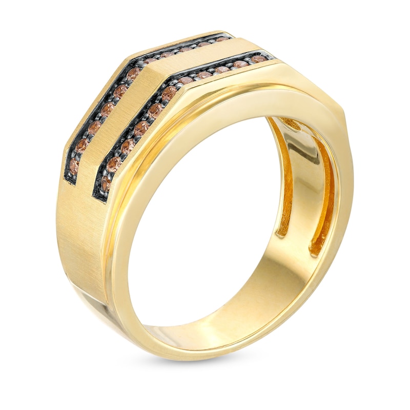 Men's 1/2 CT. T.W. Champagne Diamond Double Row Wedding Band in 10K Gold