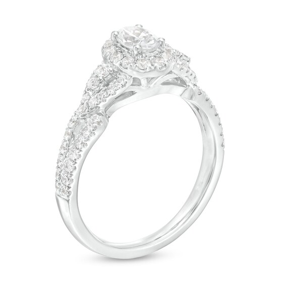 1 CT. T.w. Oval Diamond Frame Loop Shank Engagement Ring in 14K White Gold