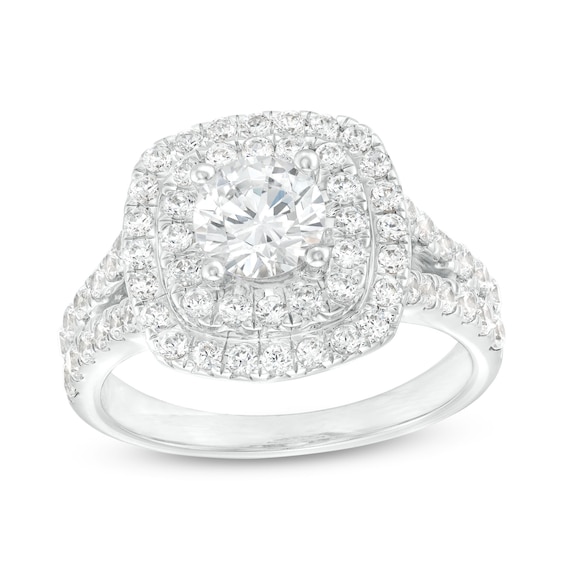 2 CT. T.w. Diamond Double Frame Split Shank Engagement Ring in 14K White Gold