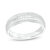 Thumbnail Image 1 of 1/3 CT. T.W. Diamond Beaded Double Row Vintage-Style Wedding Band in 10K White Gold