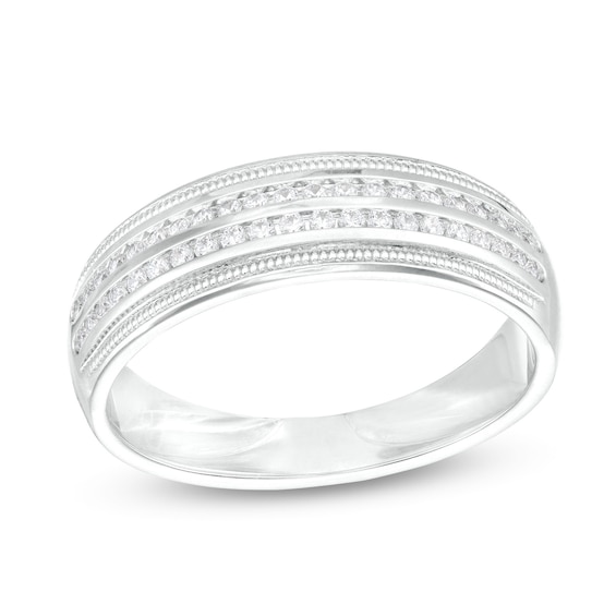 1/3 CT. T.w. Diamond Beaded Double Row Vintage-Style Wedding Band in 10K White Gold