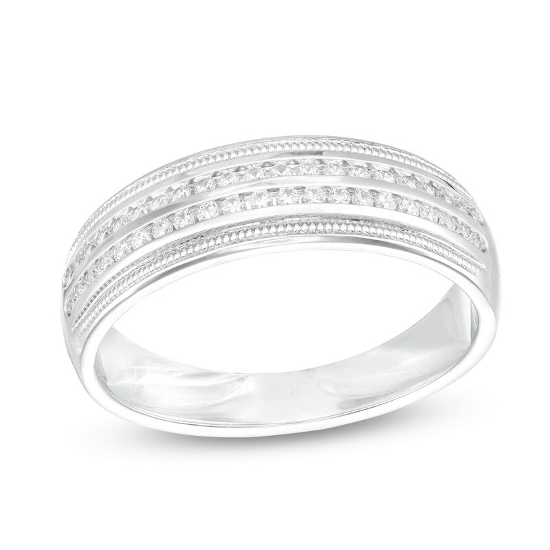 Main Image 1 of 1/3 CT. T.W. Diamond Beaded Double Row Vintage-Style Wedding Band in 10K White Gold