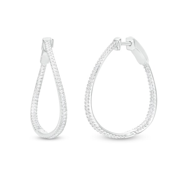 1/2 CT. T.w. Diamond Twist Inside-Out Hoop Earrings in 10K White Gold