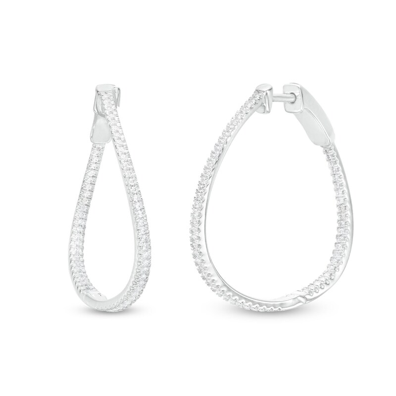 Main Image 1 of 1/2 CT. T.W. Diamond Twist Inside-Out Hoop Earrings in 10K White Gold