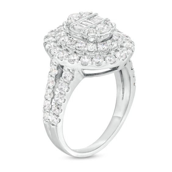 2 CT. T.w. Oval-Shaped Multi-Diamond Double Frame Ring in 10K White Gold