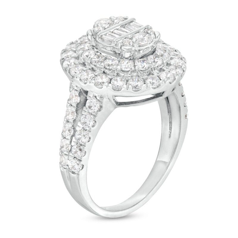 Main Image 3 of 2 CT. T.W. Oval-Shaped Multi-Diamond Double Frame Ring in 10K White Gold