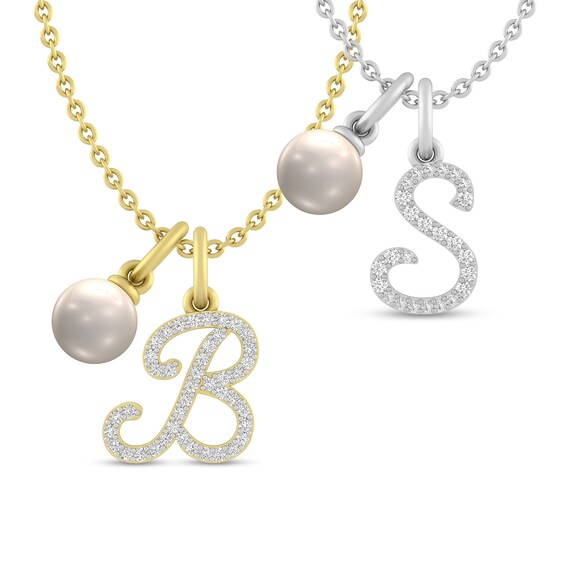 6.0mm Freshwater Cultured Pearl Charm and 1/15 CT. T.w. Diamond Initial Pendant (1 Initial)