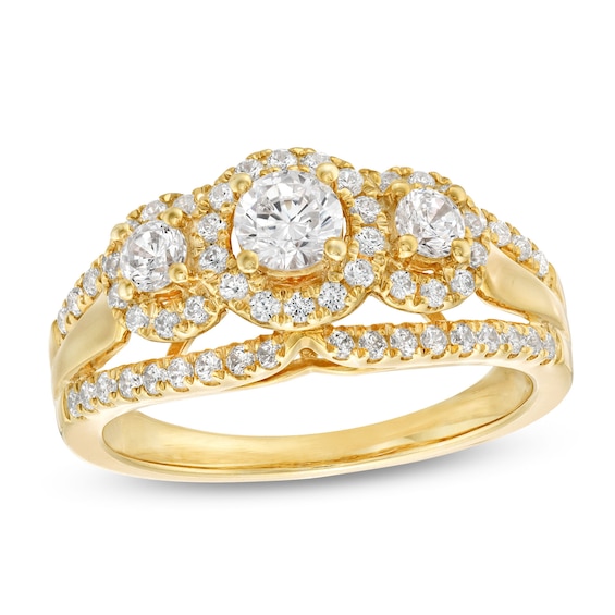 1 CT. T.w. Diamond Past Present Future® Frame Split Shank Engagement Ring in 14K Gold