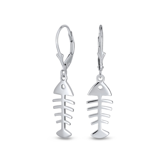 Fish Bone Drop Earrings in Sterling Silver