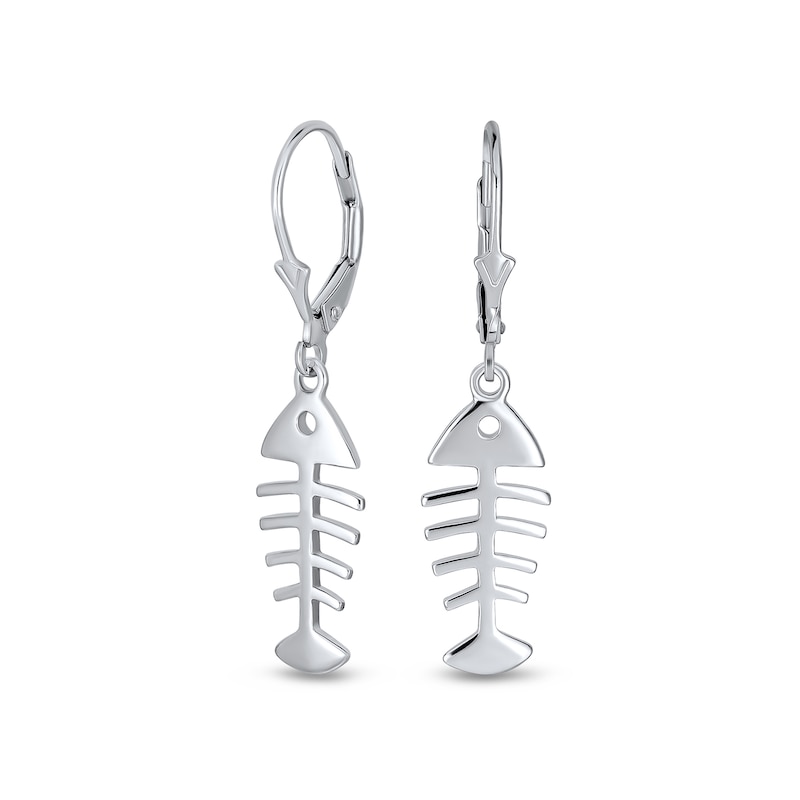 Main Image 1 of Fish Bone Drop Earrings in Sterling Silver