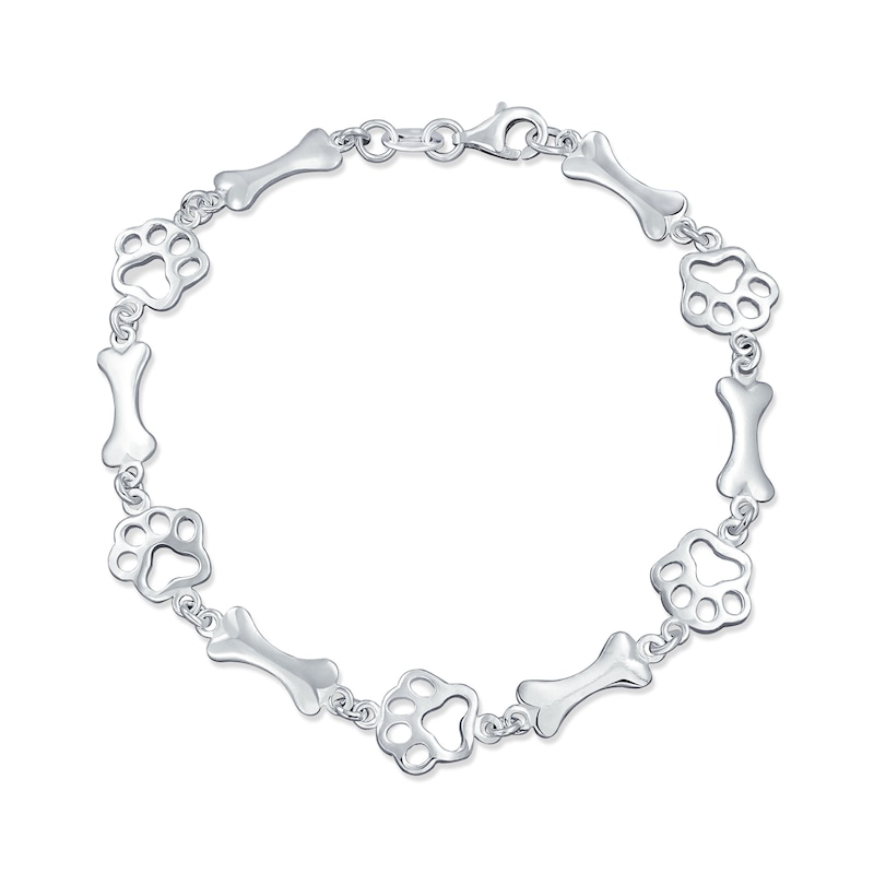 Dog Bone Paw Print Alternating Bracelet in Sterling Silver - 7.5" Zales