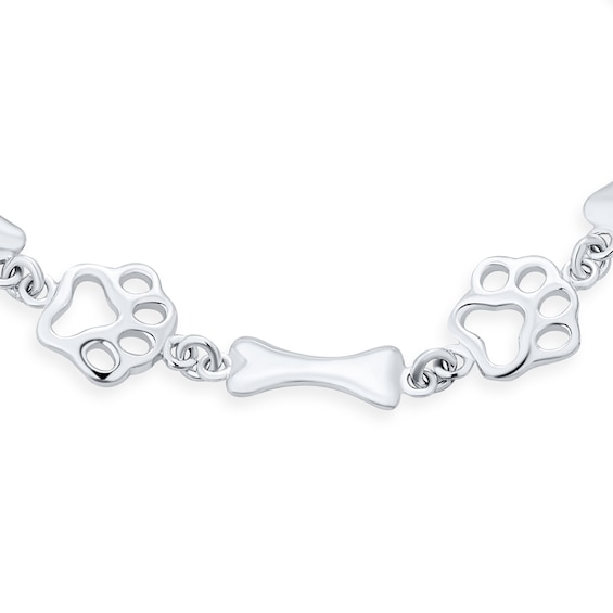 Dog Bone and Paw Print Alternating Bracelet in Sterling Silver - 7.5"