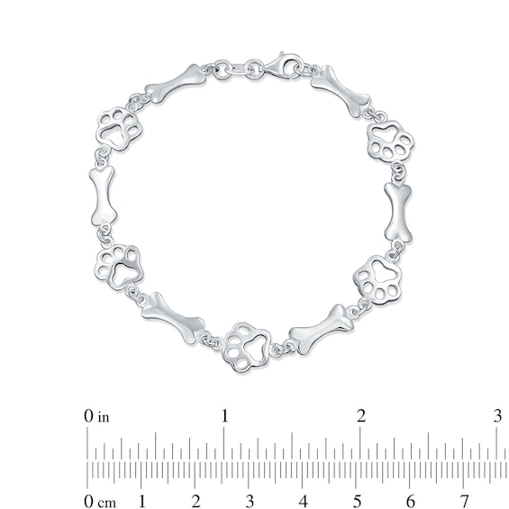 Dog Bone and Paw Print Alternating Bracelet in Sterling Silver - 7.5"