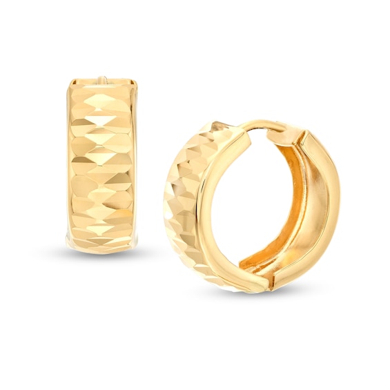 15.0mm Diamond-Cut Huggie Hoop Earrings in 10K Gold