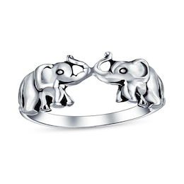 Oxidized Two Elephants Ring in Sterling Silver