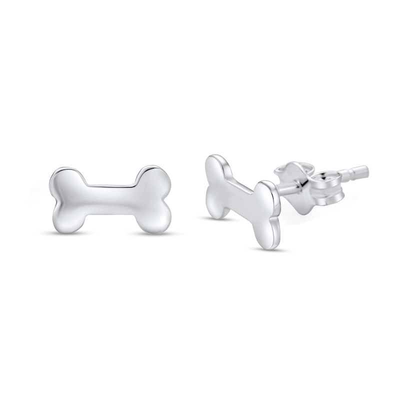 Dog Bone Stud Earrings in Sterling Silver