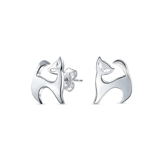 Cat Stud Earrings in Sterling Silver