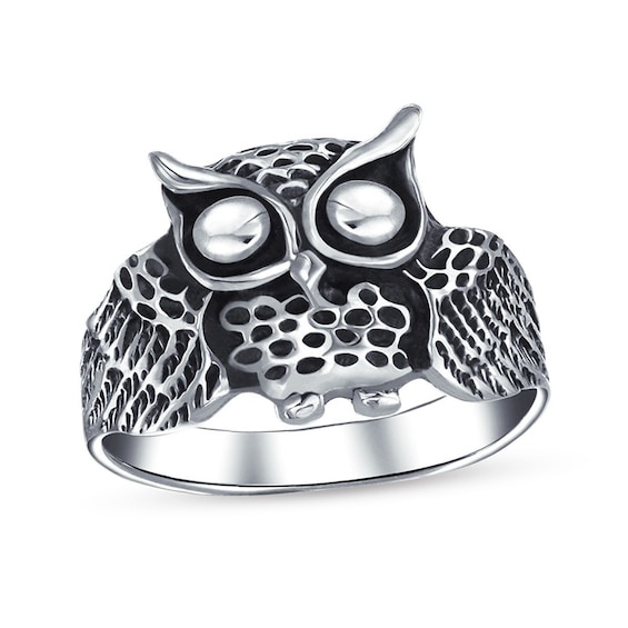 Oxidized Owl Ring Sterling Silver