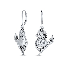 Oxidized Horse Drop Earrings in Sterling Silver