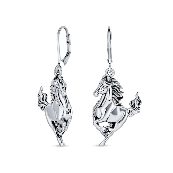 Oxidized Horse Drop Earrings in Sterling Silver