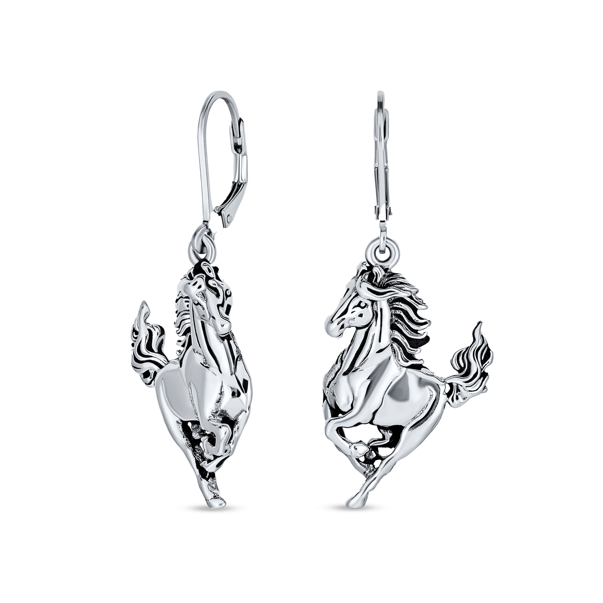 Main Image 1 of Oxidized Horse Drop Earrings in Sterling Silver