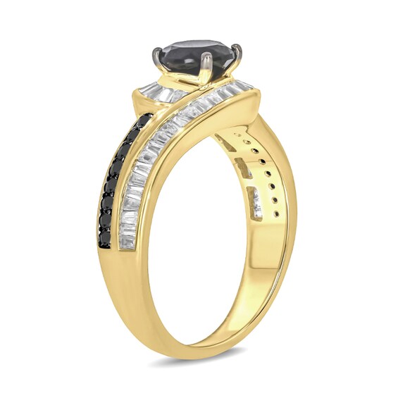 6.0mm Black Sapphire and 1/2 CT. T.w. Black and White Diamond Frame Bypass Engagement Ring in 10K Gold