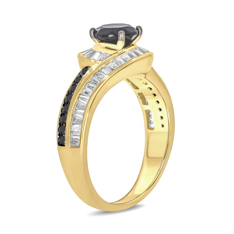 Main Image 2 of 6.0mm Black Sapphire and 1/2 CT. T.W. Black and White Diamond Frame Bypass Engagement Ring in 10K Gold