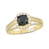 Thumbnail Image 1 of 6.0mm Black Sapphire and 1/2 CT. T.W. Diamond Frame Multi-Row Split Shank Engagement Ring in 10K Gold