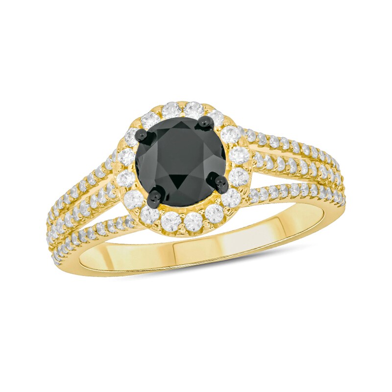 Main Image 1 of 6.0mm Black Sapphire and 1/2 CT. T.W. Diamond Frame Multi-Row Split Shank Engagement Ring in 10K Gold