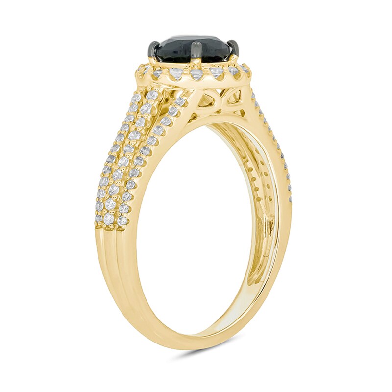 Main Image 2 of 6.0mm Black Sapphire and 1/2 CT. T.W. Diamond Frame Multi-Row Split Shank Engagement Ring in 10K Gold