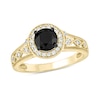 Thumbnail Image 1 of 6.0mm Black Sapphire and 1/5 CT. T.W. Diamond Frame Twist Shank Vintage-Style Engagement Ring in 10K Gold