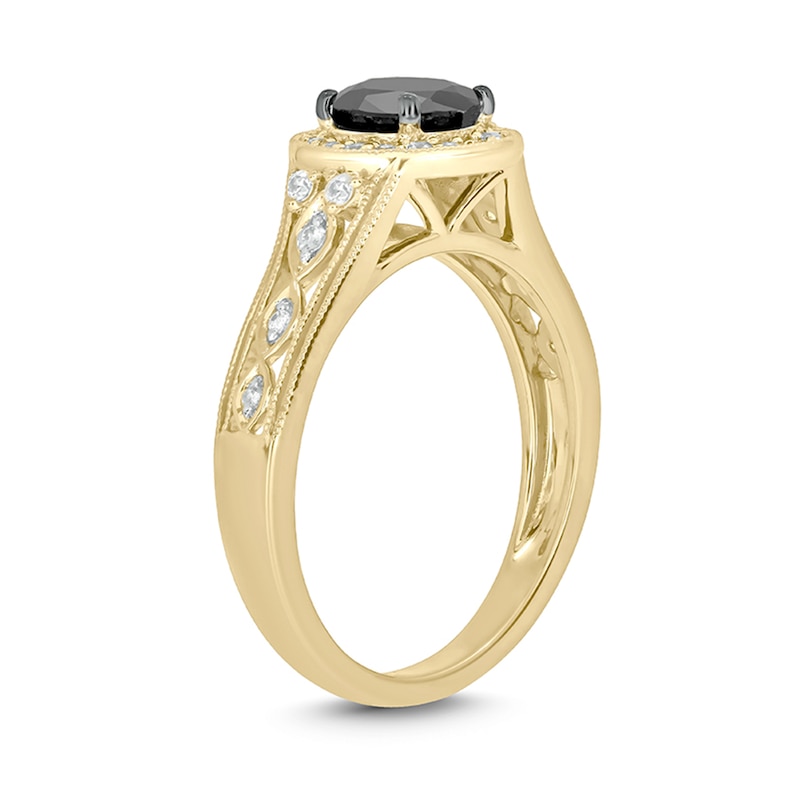 Main Image 2 of 6.0mm Black Sapphire and 1/5 CT. T.W. Diamond Frame Twist Shank Vintage-Style Engagement Ring in 10K Gold