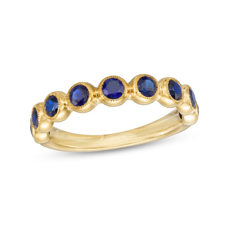 Main Image 1 of 3.0mm Blue Lab-Created Sapphire Vintage-Style Stackable Band in 10K Gold
